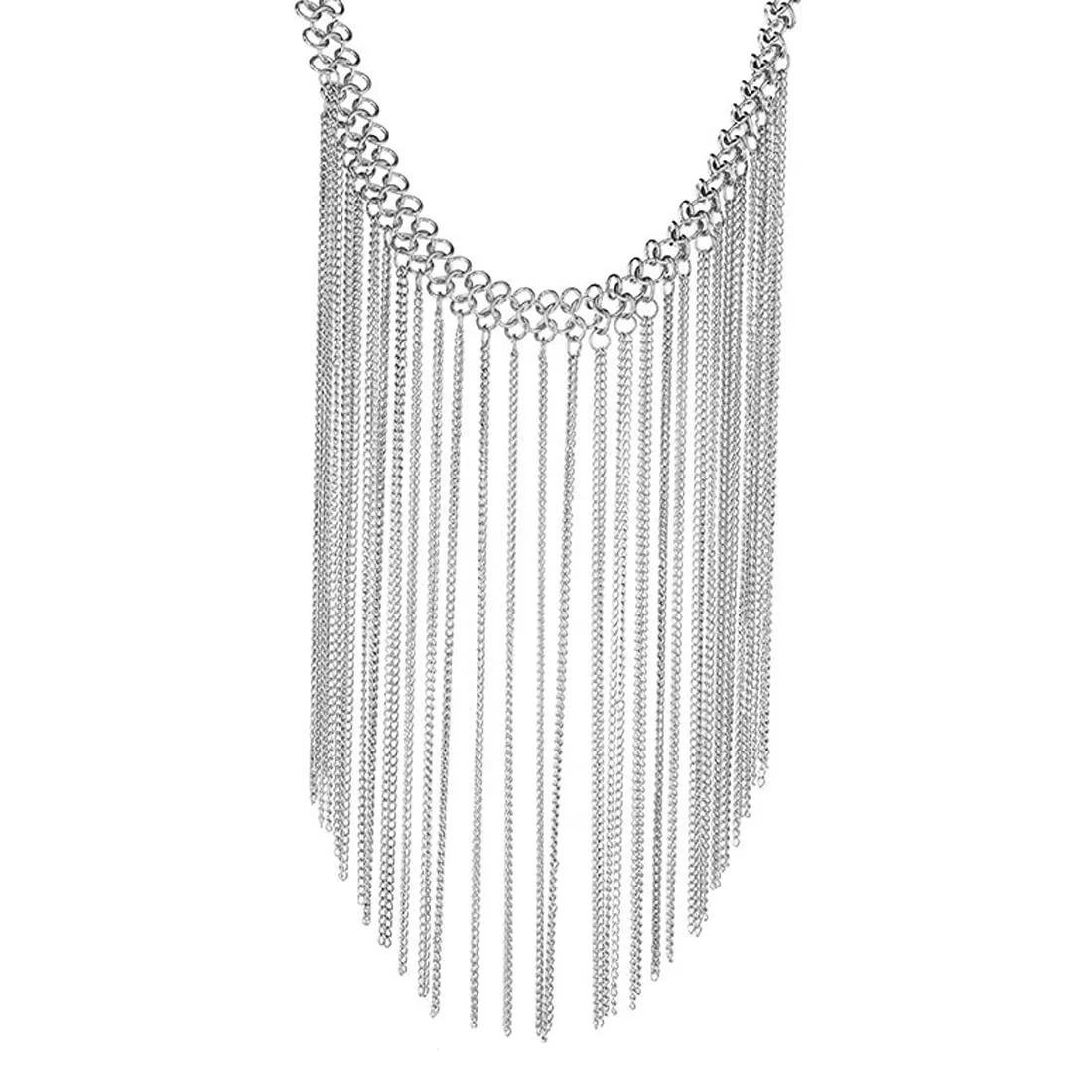 Yellow Chimes Latest Fashion Silver Plated Long Drop Chain Design Choker Necklace for Women and Girls, Medium