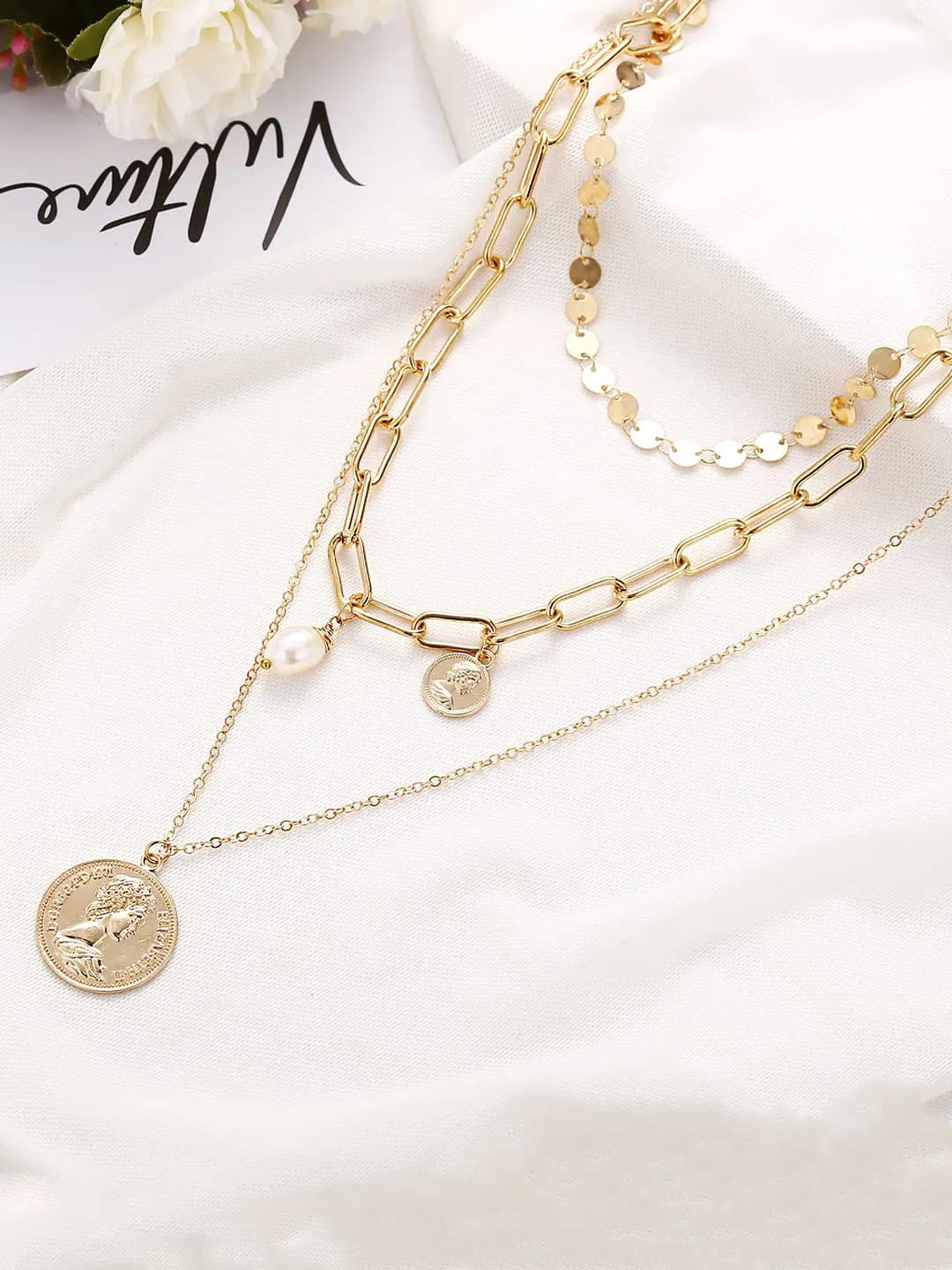 Yellow Chimes Layered Choker Necklace for Women Gold Plated Multi Layer Chain Coin Choker Necklace for Women and Girls.