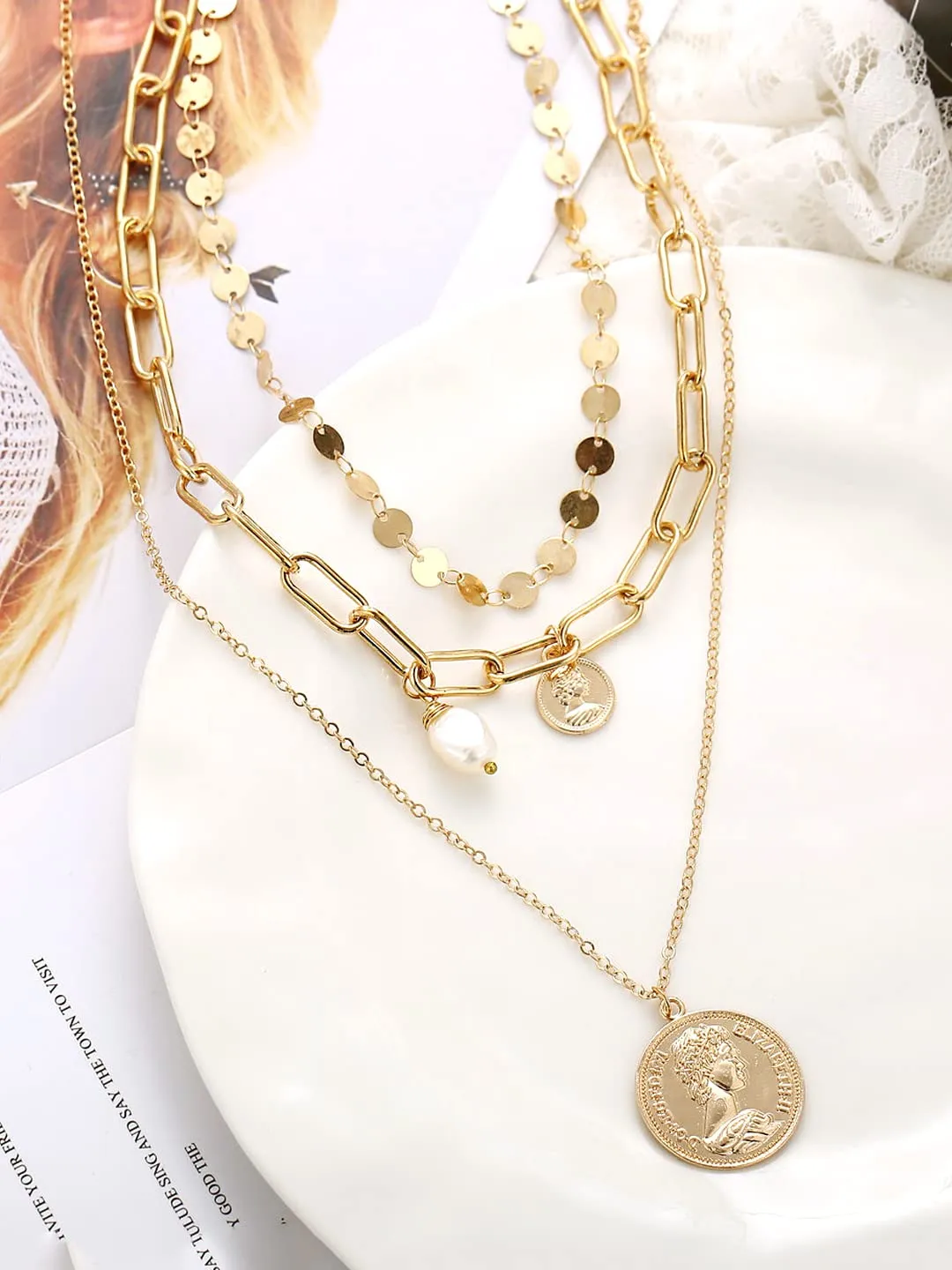 Yellow Chimes Layered Choker Necklace for Women Gold Plated Multi Layer Chain Coin Choker Necklace for Women and Girls.