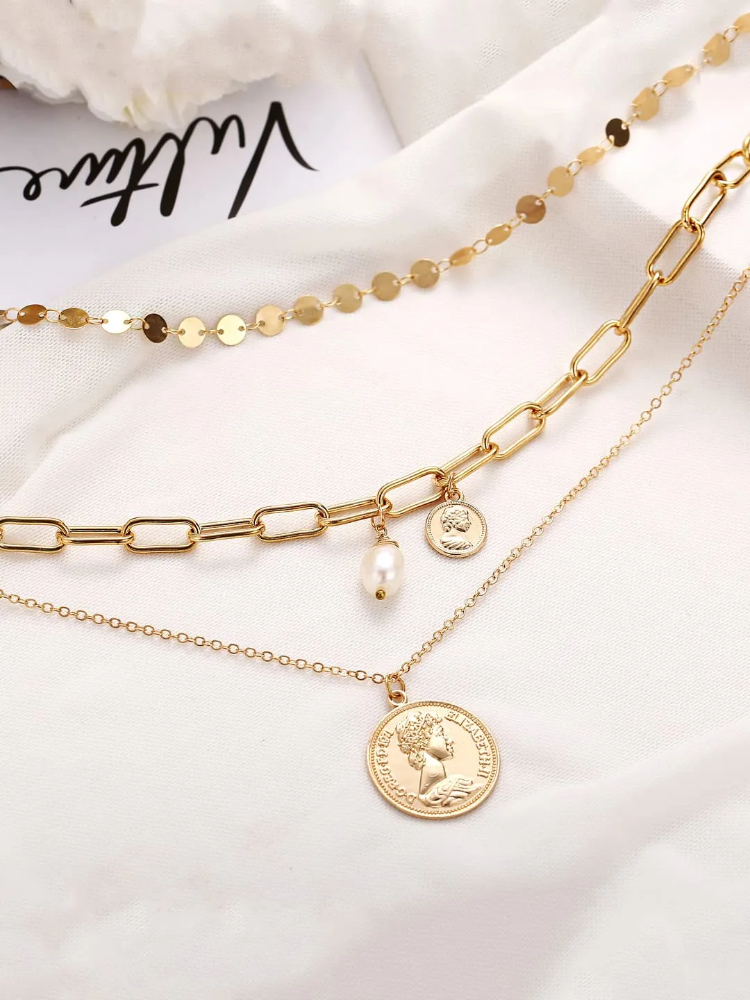 Yellow Chimes Layered Choker Necklace for Women Gold Plated Multi Layer Chain Coin Choker Necklace for Women and Girls.