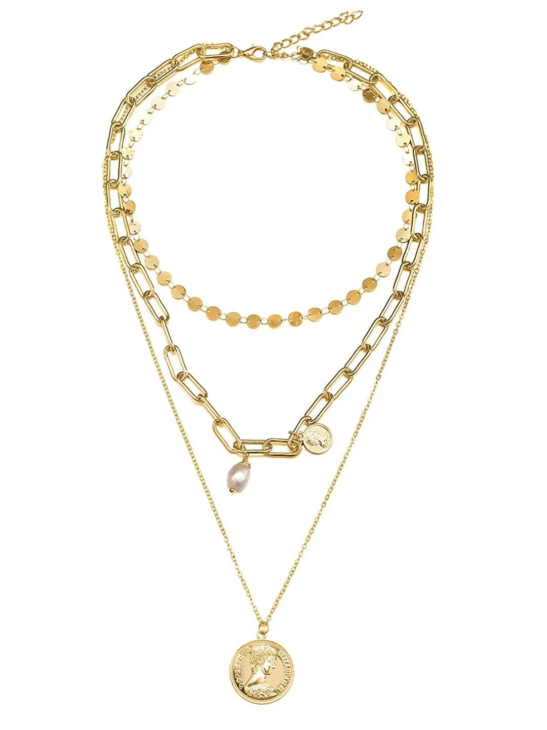 Yellow Chimes Layered Choker Necklace for Women Gold Plated Multi Layer Chain Coin Choker Necklace for Women and Girls.