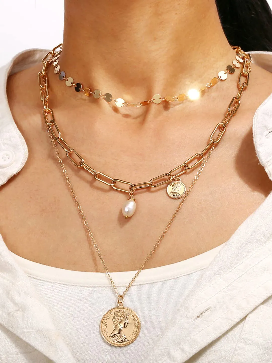 Yellow Chimes Layered Choker Necklace for Women Gold Plated Multi Layer Chain Coin Choker Necklace for Women and Girls.