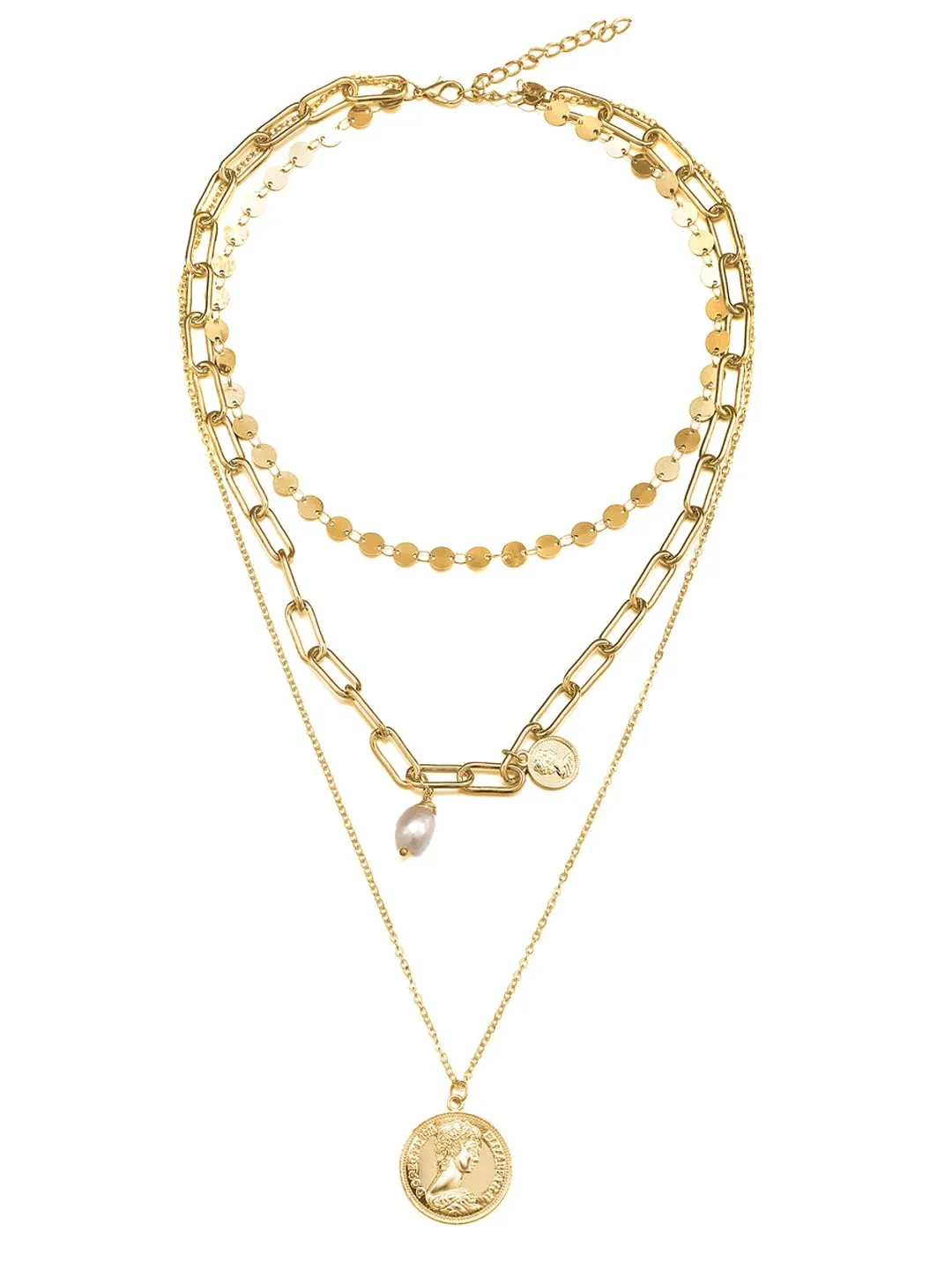 Yellow Chimes Layered Necklace for Women 2 Pcs Combo Multilayer Gold Toned Crystal Drop Choker Necklace for Women and Girls.
