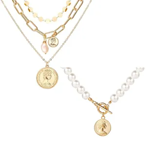 Yellow Chimes Layered Necklace for Women 2 Pcs Combo Multilayer Gold Toned Crystal Drop Choker Necklace for Women and Girls.
