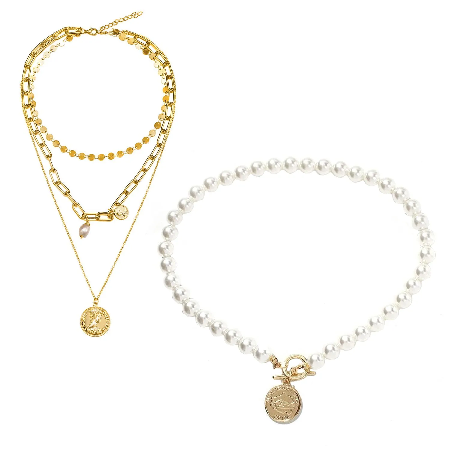 Yellow Chimes Layered Necklace for Women 2 Pcs Combo Multilayer Gold Toned Crystal Drop Choker Necklace for Women and Girls.