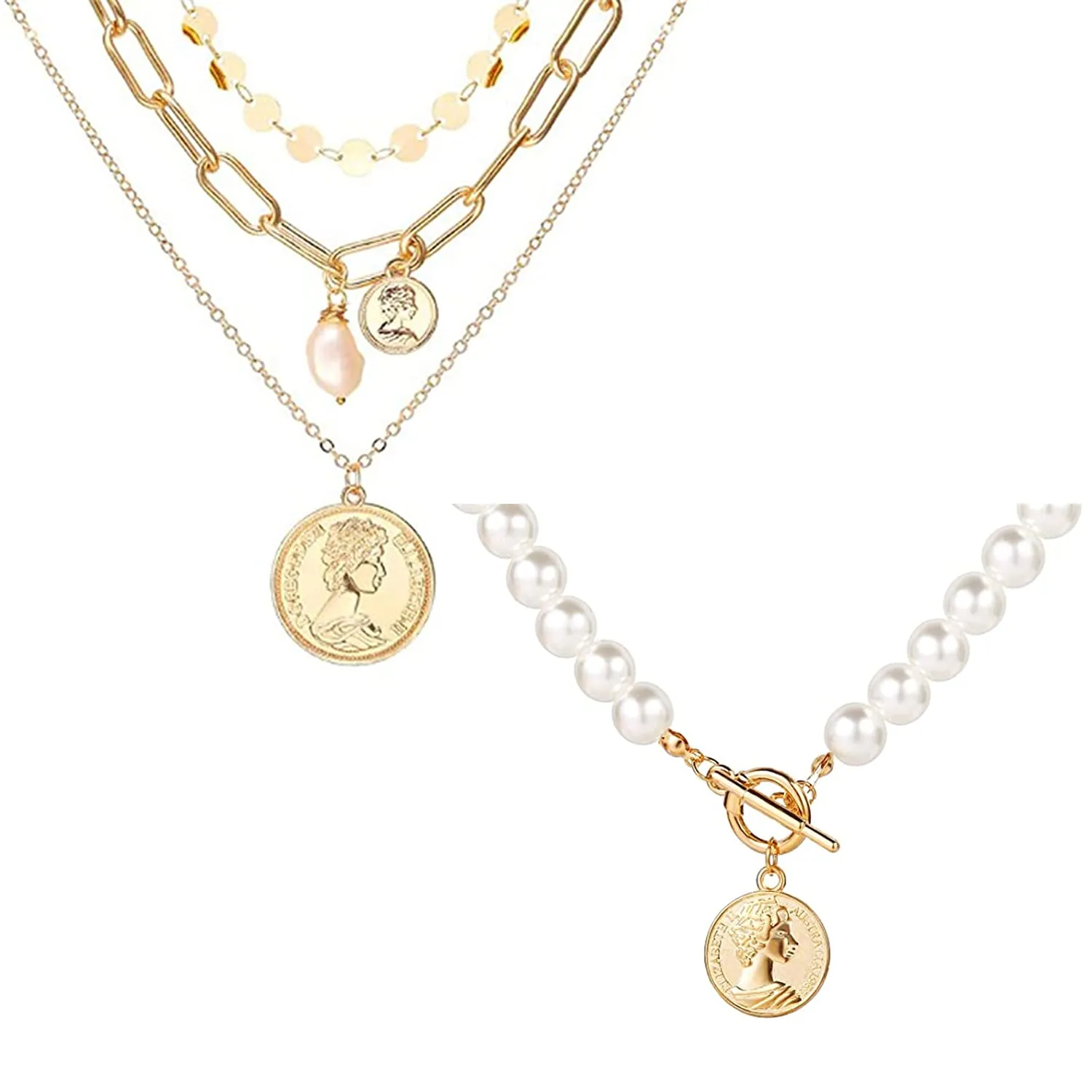 Yellow Chimes Layered Necklace for Women 2 Pcs Combo Multilayer Gold Toned Crystal Drop Choker Necklace for Women and Girls.