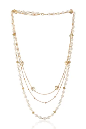 Yellow Chimes Long Chain Necklace for Women Pearl Necklace for Girls Multilayer Gold-Plated Floral Chain Necklace for Women and Girl's