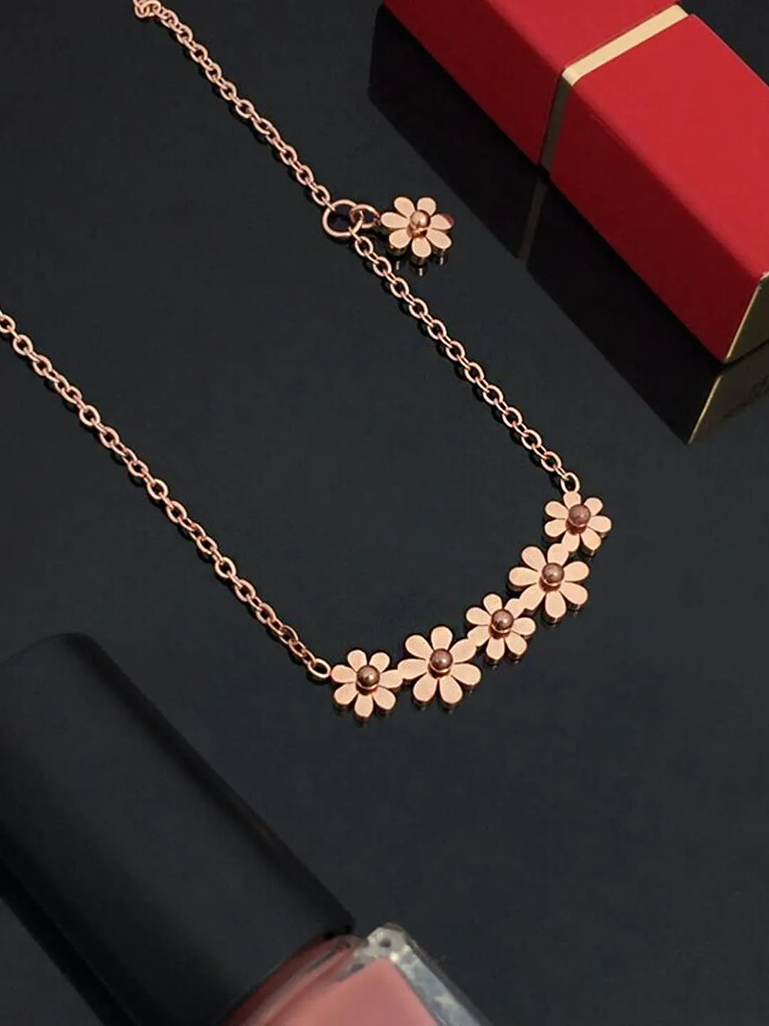 Yellow Chimes Pendant for Women Floral Necklace Statement Style Rose Gold Plated Chain Pendant Necklace for Women and Girls.