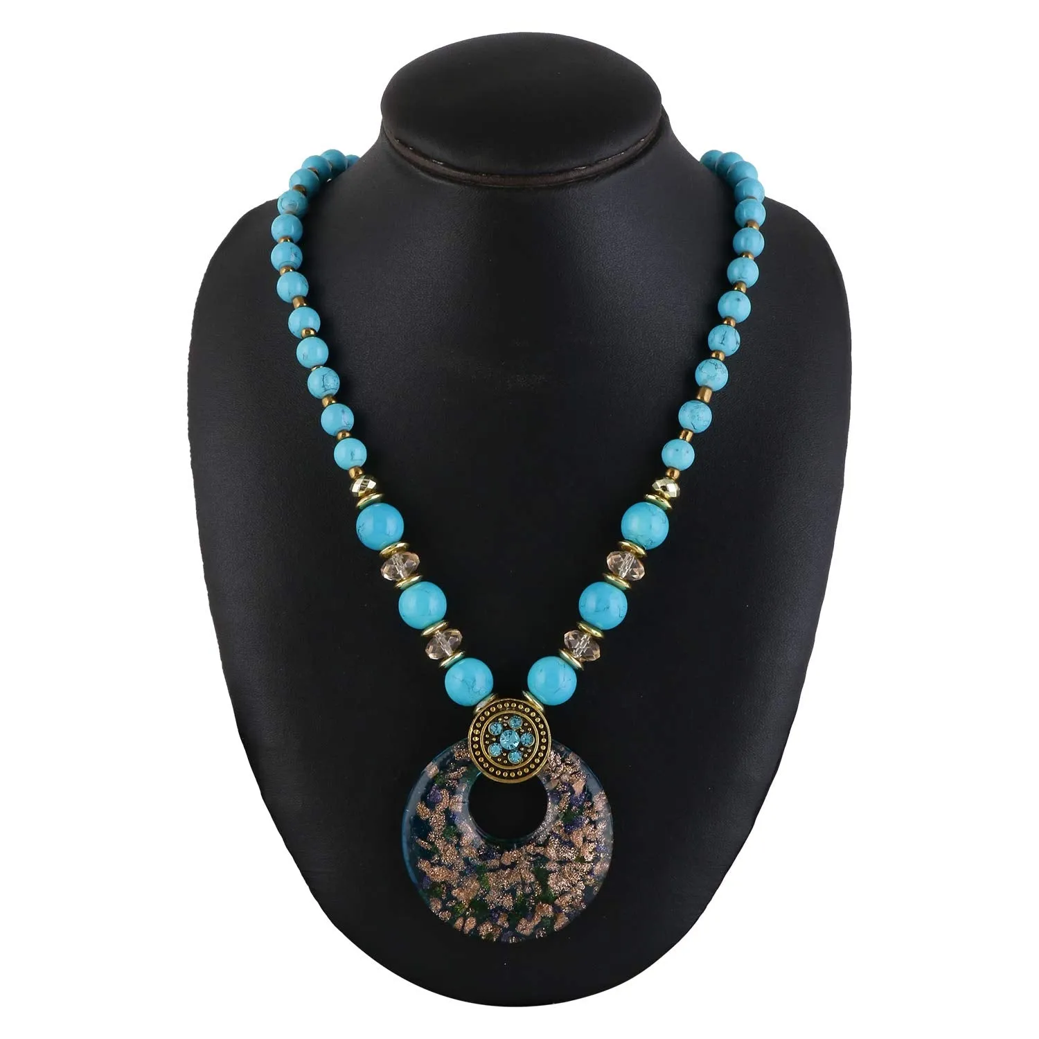 Yellow Chimes Stylish and Trandy Handmade Turquoise Beads Crystal Classic Design Long Chain Pendant Necklace for Women and Girl's