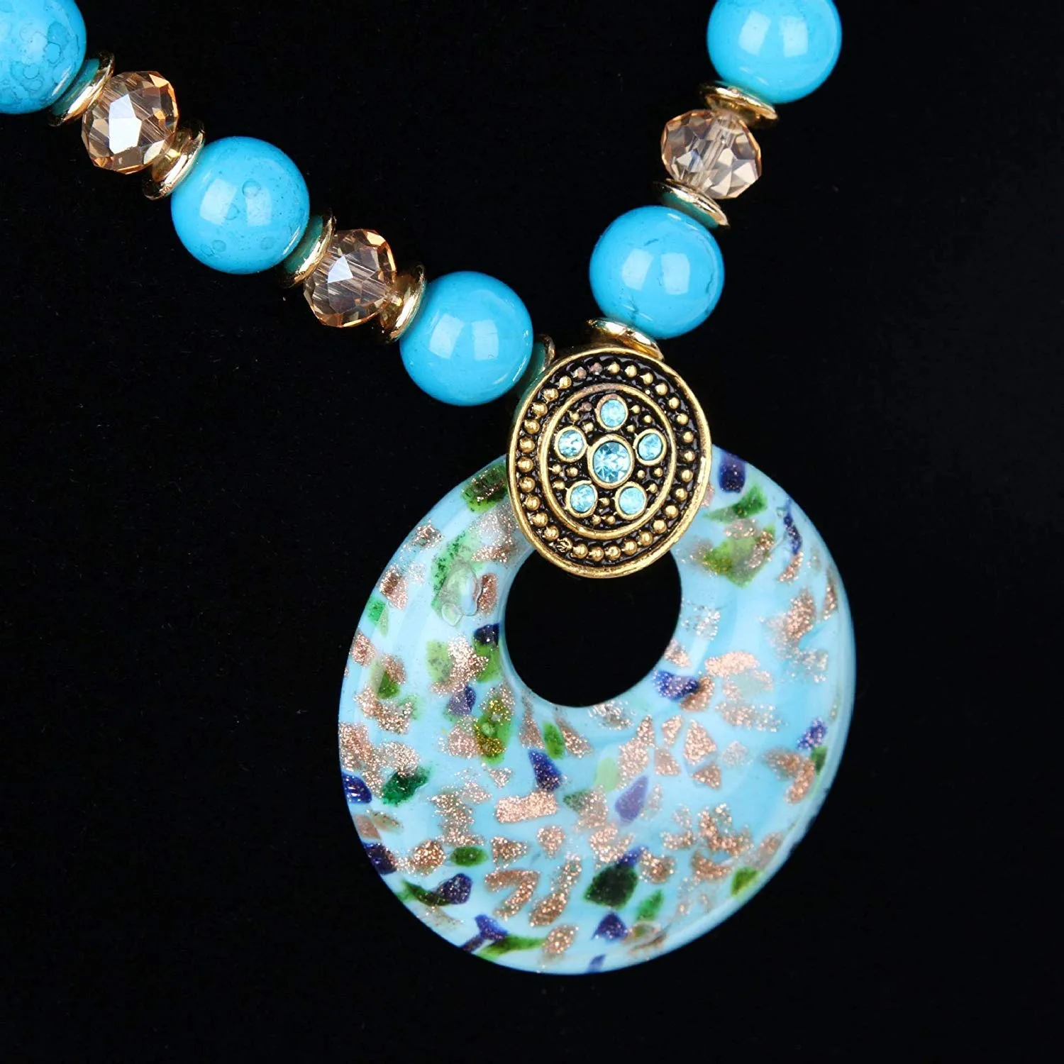 Yellow Chimes Stylish and Trandy Handmade Turquoise Beads Crystal Classic Design Long Chain Pendant Necklace for Women and Girl's
