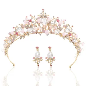 Yellow Chimes Tiara for Women and Girls Gold Plated Crown With Earrings for Women Multicolor Crystal Studded Bridal Wedding Crown Tiaras for Women & Girls Gift For Women and Girls