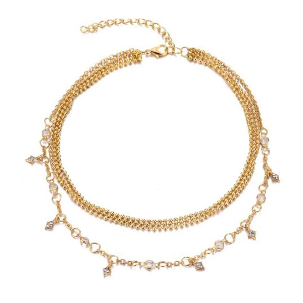 Yellow Chimes Trendy Fashion Multilayer Gold Toned Crystal Drop Choker Necklace for Women and Girls