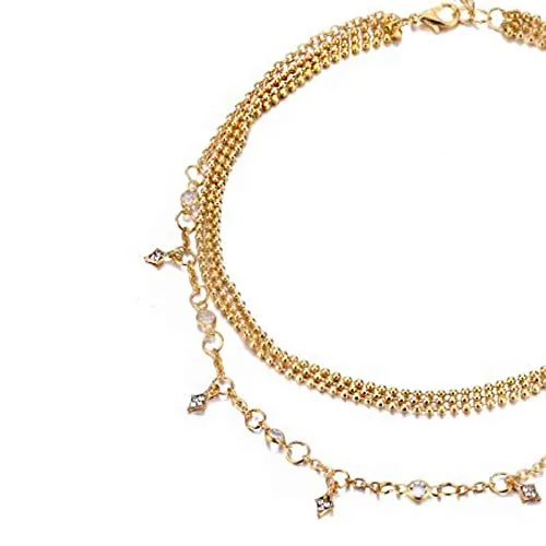 Yellow Chimes Trendy Fashion Multilayer Gold Toned Crystal Drop Choker Necklace for Women and Girls